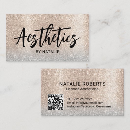 スキンケアエステティシャンバラ金ゴールドグリッター美学 名刺 (正面/裏面)