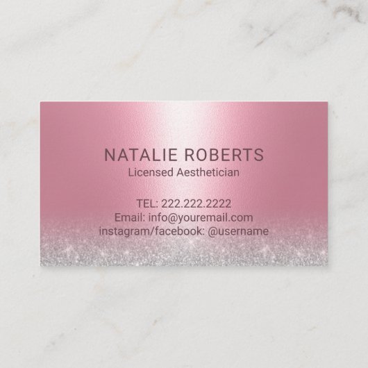 スキンケアエステティシャンピンク&シルバー美学 名刺 (裏面)