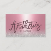 スキンケアエステティシャンピンク&シルバー美学 名刺 (正面)