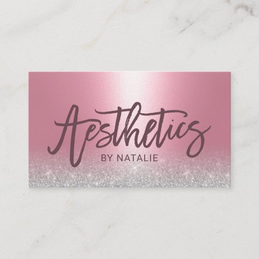 スキンケアエステティシャンピンク&シルバー美学 名刺 (正面)