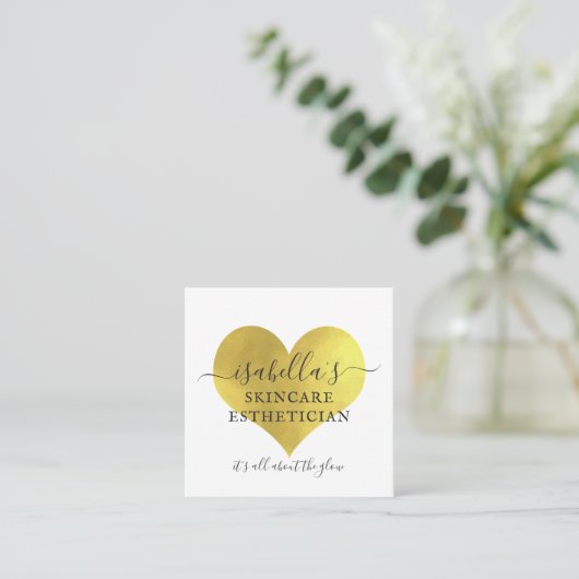 スキンケアエステティシャンメイクアップアーティストゴールドフォイルホワイト スクエア名刺 (スタンド正面)