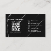 スキンケアエステティシャンQRコードシルバーブラックマーブル 名刺 (裏面)