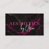 スキンケアエステティシャンQRコードホットピンクブラックアゲート 名刺 (正面)