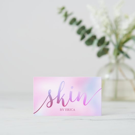 スキンケアサロンスパエステティシャンウォーターカラーピンク 名刺 (スタンド正面)