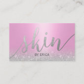 スキンケアサロンスパエステティシャンモダンピンクシルバー 名刺 (正面)