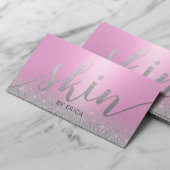 スキンケアサロンスパエステティシャンモダンピンクシルバー 名刺