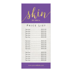 スキンケアサロンスパエステティシャン紫色の価格表 ラックカード