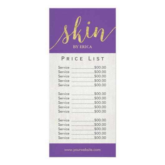 スキンケアサロンスパエステティシャン紫色の価格表 ラックカード (正面)