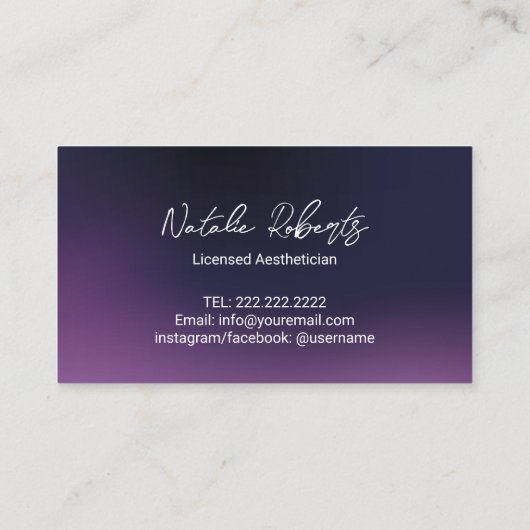 スキンケアスパエステティシャンエレガント紫の美学 名刺 (裏面)