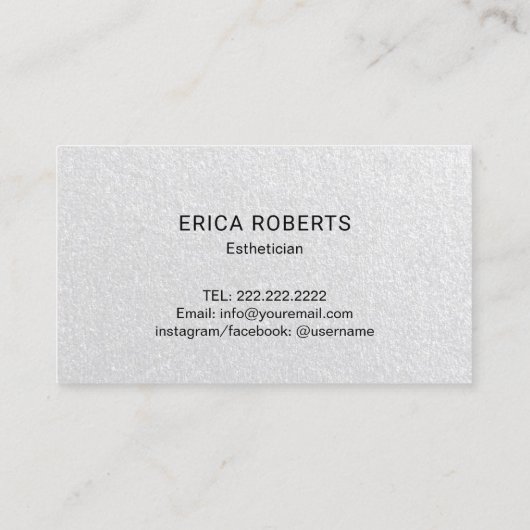 スキンケアタイポグラフィエレガントエステティシャンシルバー 名刺 (裏面)