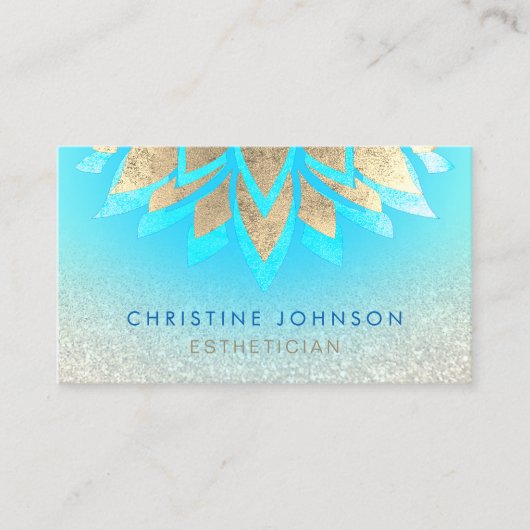 スキンケア勾配青フェイク色と金ゴールド箔 名刺 (正面)
