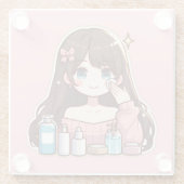 スキンケア可愛いアニメを撮る女の子 ガラスコースター (裏面)