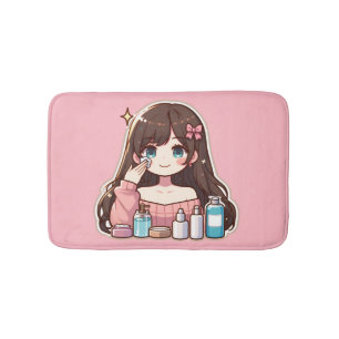 スキンケア可愛いアニメを撮る女の子 バスマット