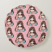 スキンケア可愛いアニメを撮る女の子 ラウンドクッション (裏面)