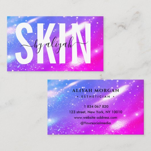スキンケア専門はっきりしたタイポグラフィホログラフィック 名刺 (正面/裏面)