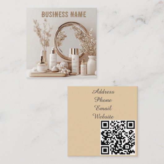 スキンケア製品とフローラアクセント スクエア名刺 (正面/裏面)