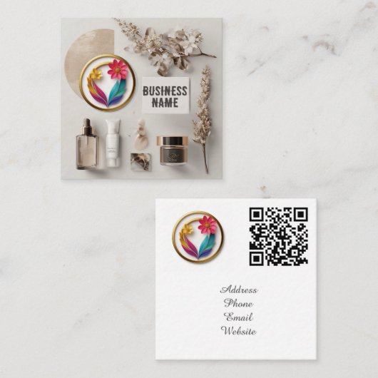 スキンケア製品とフローラアクセント スクエア名刺 (正面/裏面)