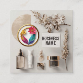 スキンケア製品とフローラアクセント スクエア名刺