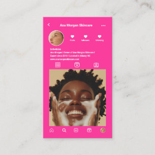 スキンケアInstagramフォトグリッドピンクQRコード 名刺