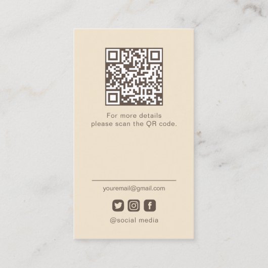 スキンケアInstagramフォトグリッドQRコードベージュ 名刺 (裏面)