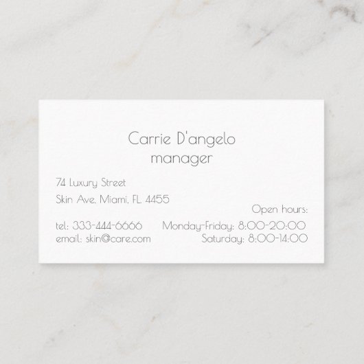 スキンマネージャー用の気にビジャード 名刺 (裏面)