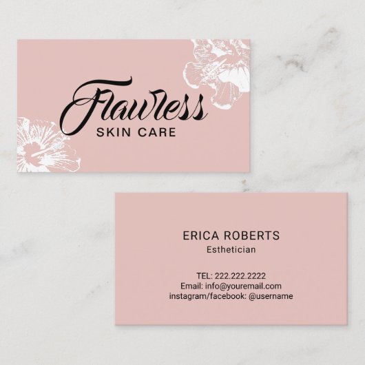 スキン気にエステティシャン赤面ピンエレガントクフローラ 名刺 (正面/裏面)