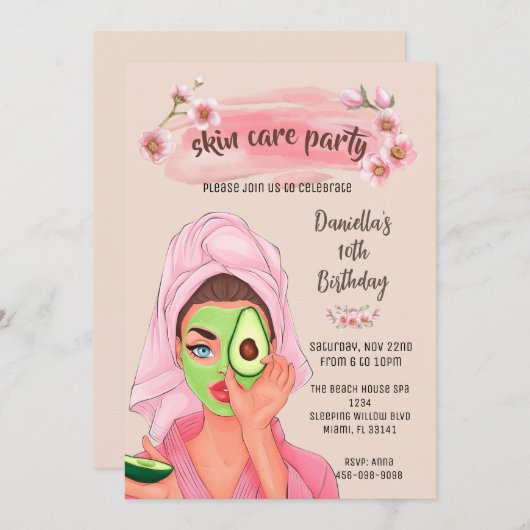 スキン気にスパガールズバースデーパーティー招待状 招待状 (正面/裏面)