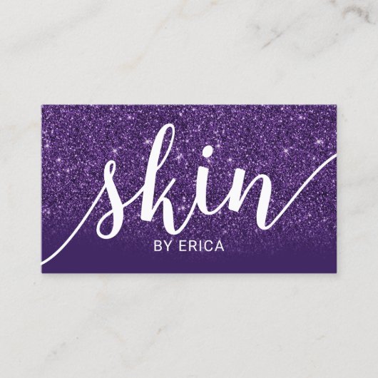 スキン気にタイポグラフィ深いパープルエステティシャン 名刺 (正面)