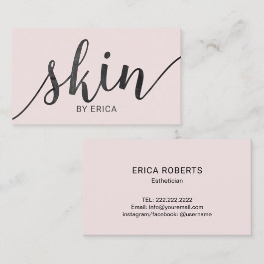スキン気にタイポグラフィ赤面ピンクエステティシャンスパ 名刺 (正面/裏面)