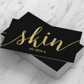 スキン気に金ゴールドスクリプトエステティシャンエレガント 名刺