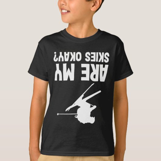 スキーおもしろいアップサイドダウン冬スポーツスキーヤー Tシャツ (正面)