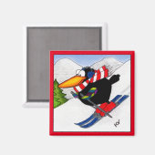 スキーおもしろいカラス マグネット (正面/裏面)