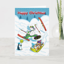 スキーおもしろいクリスマスカード、太った猫&ダンカン シーズンカード