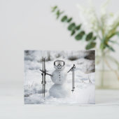 スキーおもしろいクリスマス雪だるま冬の季節 ポストカード (スタンド正面)