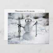 スキーおもしろいクリスマス雪だるま冬の季節 ポストカード (正面/裏面)