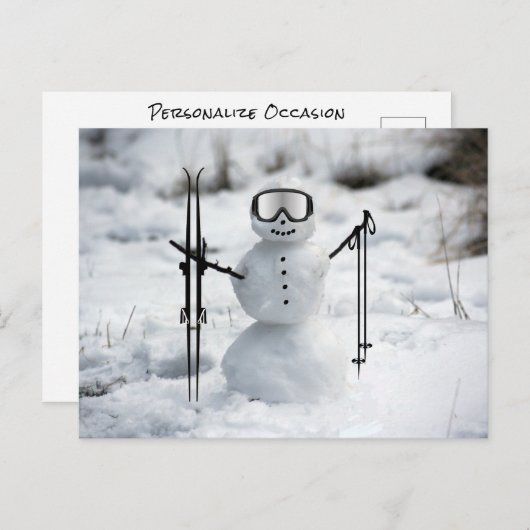 スキーおもしろいクリスマス雪だるま冬の季節 ポストカード (正面/裏面)