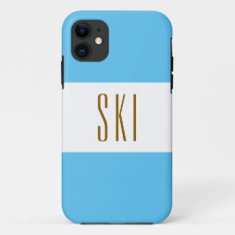 スキーおもしろいシックなスポーティブライトスカイブルーホワイトストライプズ iPhone 11 ケース
