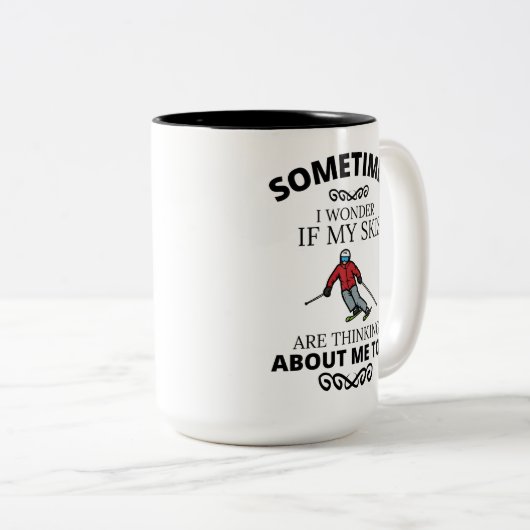 スキーおもしろいジョーク引用文、スキー愛好家スキーギフト ツートーンマグカップ (正面右)