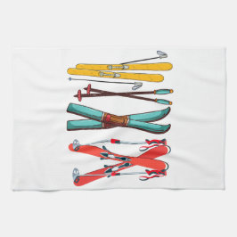 スキーおもしろいスカラフルカイエ キッチンタオル