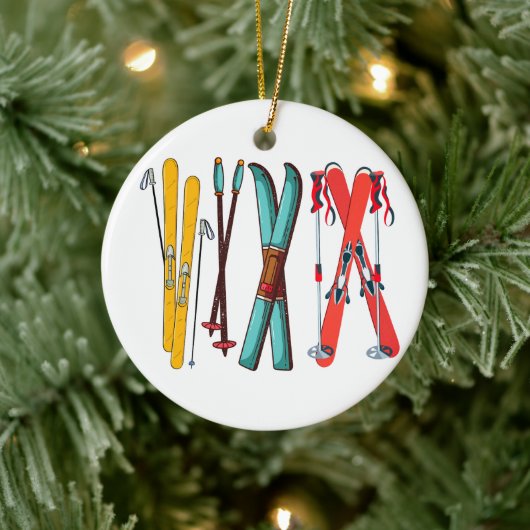 スキーおもしろいスカラフルカイエ セラミックオーナメント (ツリー)