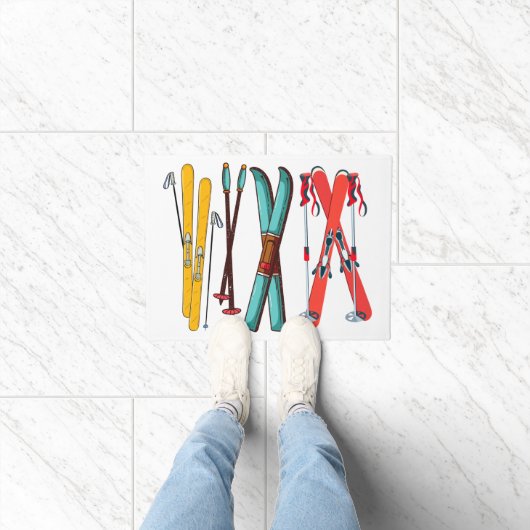 スキーおもしろいスカラフルカイエ ドアマット (室内)