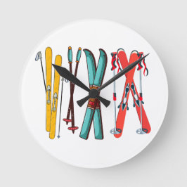 スキーおもしろいスカラフルカイエ ラウンド壁時計