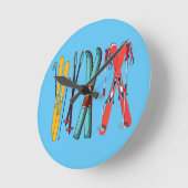 スキーおもしろいスカラフルカイエ ラウンド壁時計 (傾斜)