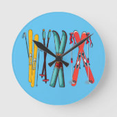 スキーおもしろいスカラフルカイエ ラウンド壁時計 (正面)