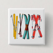 スキーおもしろいスカラフルカイエ 缶バッジ (正面)