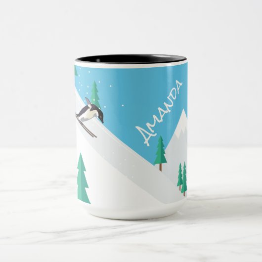 スキーおもしろい場冬雪にスポーティペンギン マグカップ (中央)