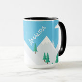 スキーおもしろい場冬雪にスポーティペンギン マグカップ (正面右)