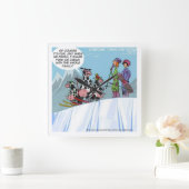 スキーおもしろい牛の壁時計 スクエア壁時計 (ホーム)