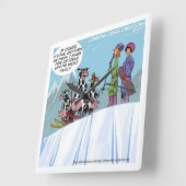 スキーおもしろい牛の壁時計 スクエア壁時計 (傾斜)