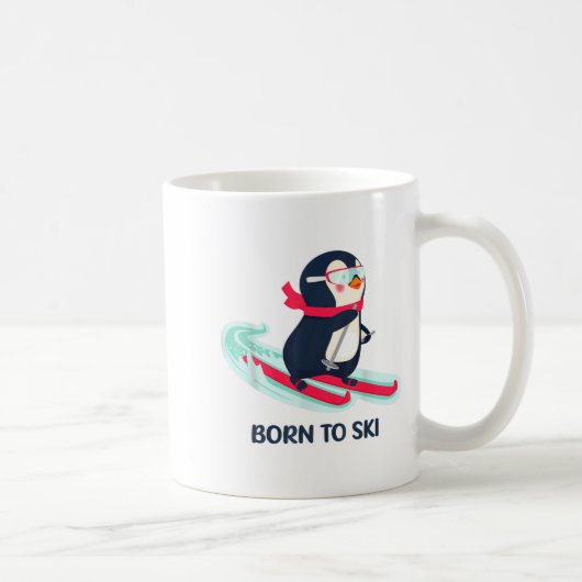 スキーが大好きなかわいいペンギンの冬の動物 コーヒーマグカップ (右)